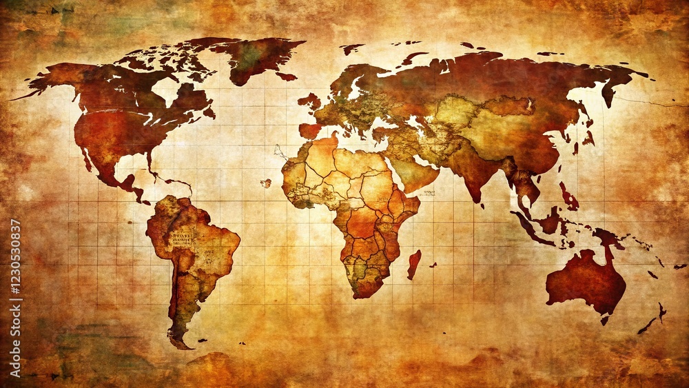 Fototapeta premium Vintage World Map Double Exposure Poster - Retro Travel Art Print