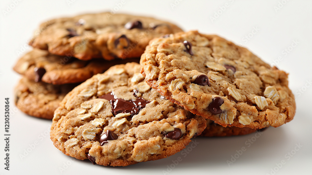 Oatmeal Cookies with Chocolate Chips Isolated on White Background
Oatmeal Cookies with Chocolate Chips Isolated on White Background