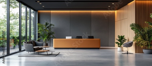 Wallpaper Mural Modern office reception area with stylish furniture, greenery, and natural light Torontodigital.ca