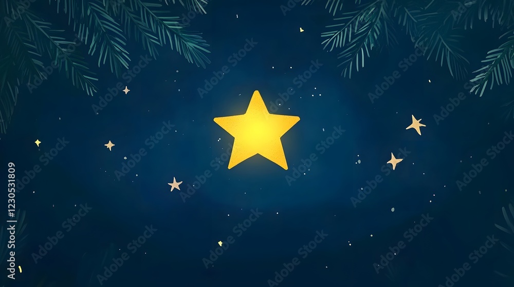 Obraz premium Magical Night Sky with Shining Star and Pine Branches