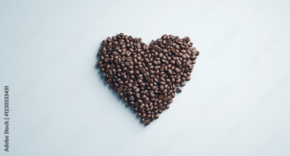 Heart shape created from coffee beans on a white background, symbolizing love for coffee Heart shape created from coffee beans on a white background, symbolizing love for coffee