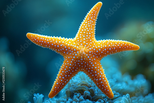 Orange Starfish on Ocean Floor Coral photo