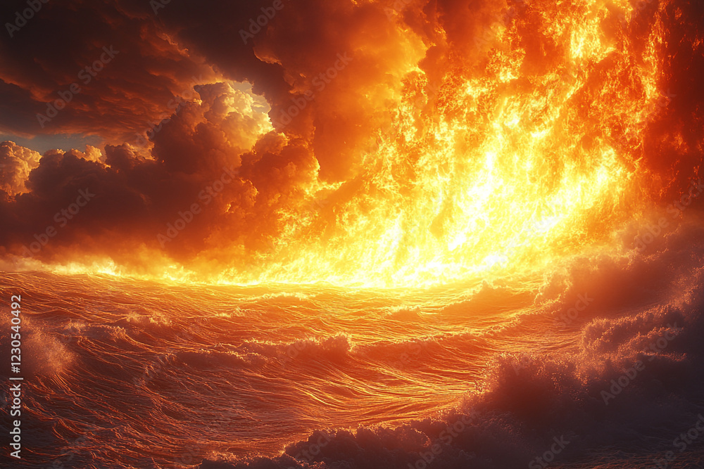 Fiery Inferno Engulfs Turbulent Ocean Waves Fiery Inferno Engulfs Turbulent Ocean Waves