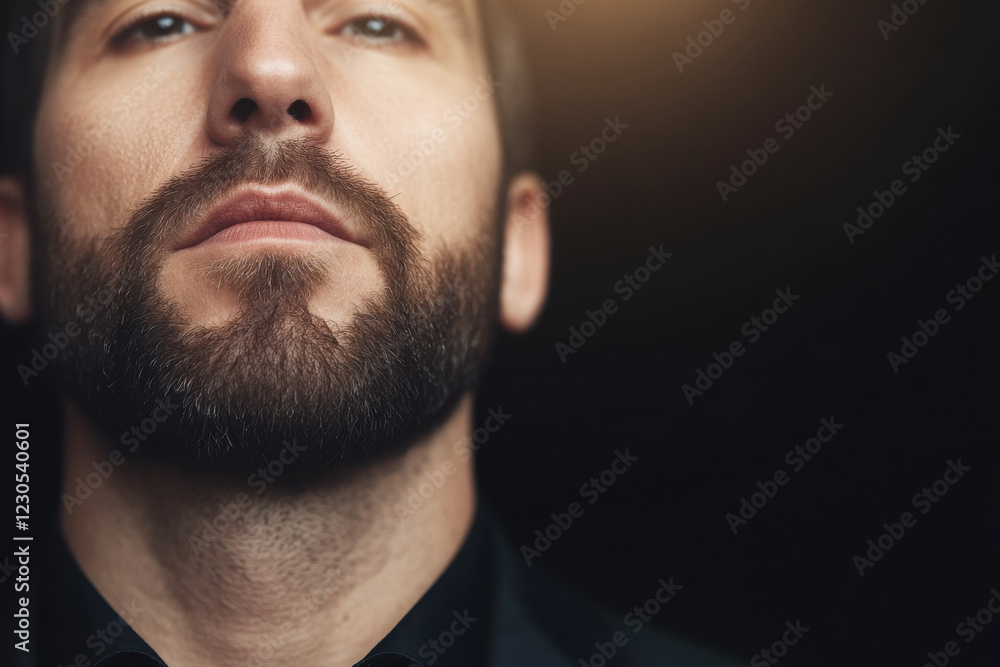 Obraz premium A man with a beard and mustache is looking at the camera