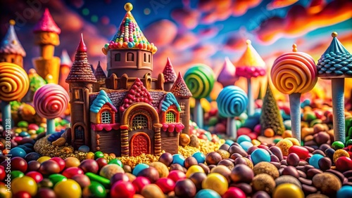 Wallpaper Mural Whimsical Chocolate Castle Candy Landscape: Long Exposure of Colorful Lollipops and Sweets Torontodigital.ca