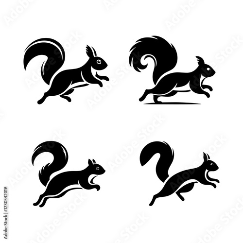 Running Squirrel Silhouette Vector Set – Active Squirrel Illustration for Nature and Wildlife Designs