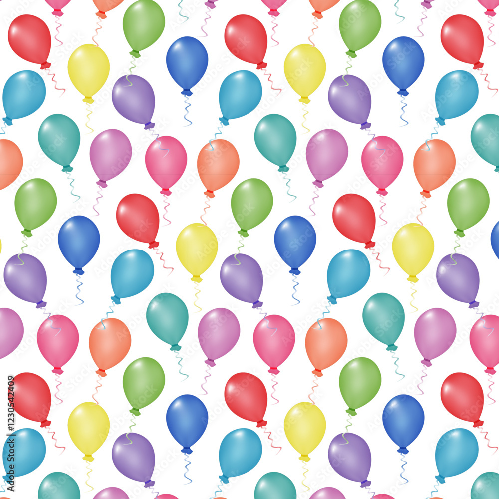 Seamless pattern, celebration background with flying сolorful helium balloons and ribbons on transparent background. Concept of party and happy birthday holiday. Seamless pattern, celebration background with flying сolorful helium balloons and ribbons on transparent background. Concept of party and happy birthday holiday.