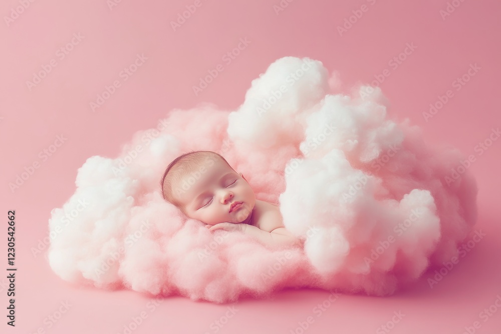 Fototapeta premium Sweet Dreams Among Pink Clouds: A Newborn's Peaceful Slumber