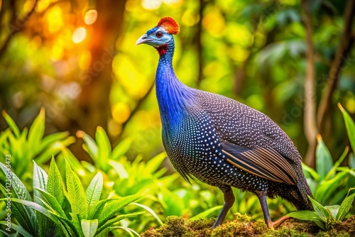 Wild Guinea Fowl in Natural Habitat -  African Bird Wildlife Stock Photo
