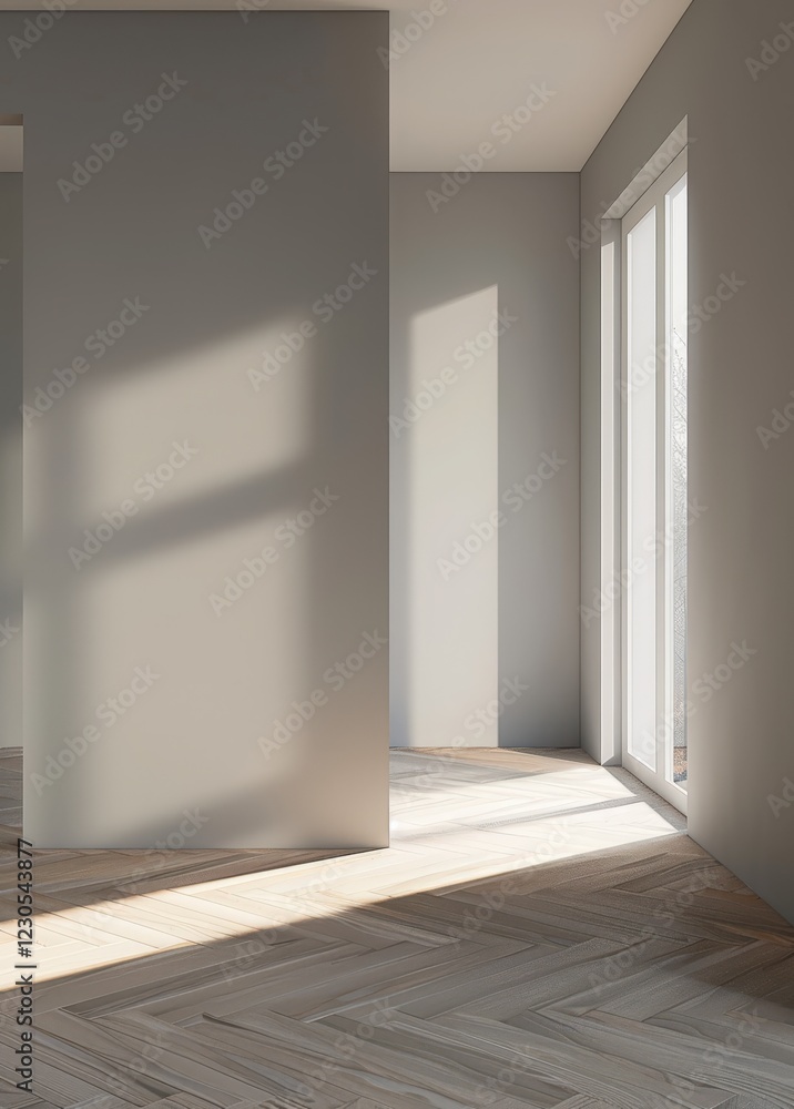 Empty room with hardwood floors. large window and sunlight streaming in Empty room with hardwood floors. large window and sunlight streaming in
