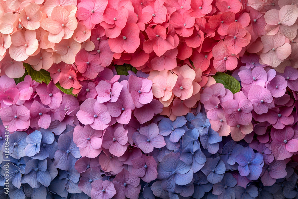 Fototapeta premium A Colorful Gradient Of Hydrangea Blooms