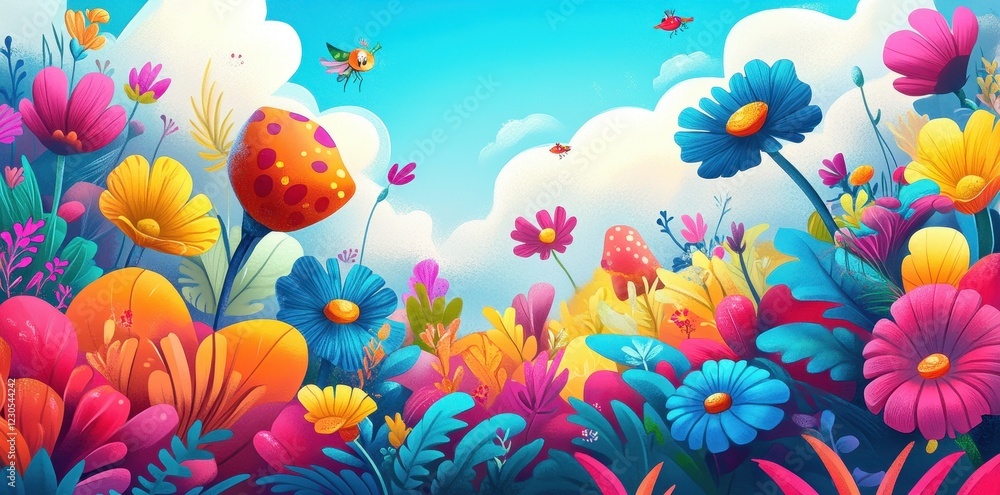 Vibrant Colorful Flowers Bloom Under a Sunny Sky Vibrant Colorful Flowers Bloom Under a Sunny Sky