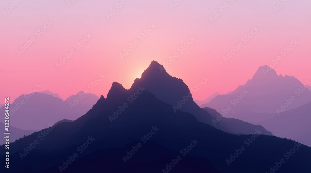 Sharp Mountain Silhouette at Sunset Sharp Mountain Silhouette at Sunset