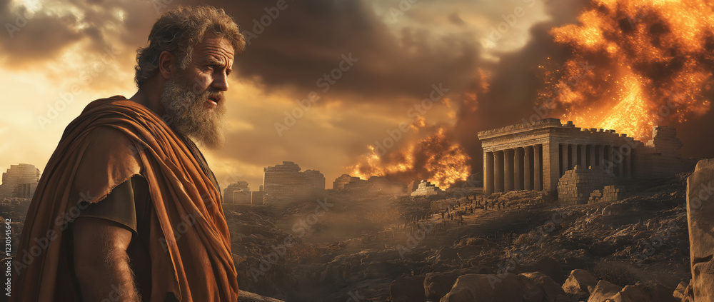 Fototapeta premium Nebuzaradan, Babylonian Captain Overseeing the Destruction of Jerusalem and the Temple