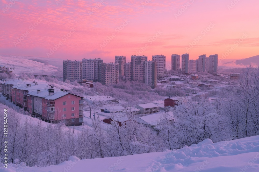 Obraz premium Cityscape at Sunrise in Winter