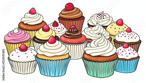 Wallpaper Mural Assortment of  cupcakes collection set isolated on transparent  background , with white tonespng Torontodigital.ca