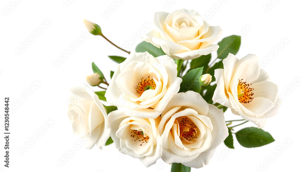 Obraz premium Bouquet of white roses and eustoma flowers isolated , with white tonespng