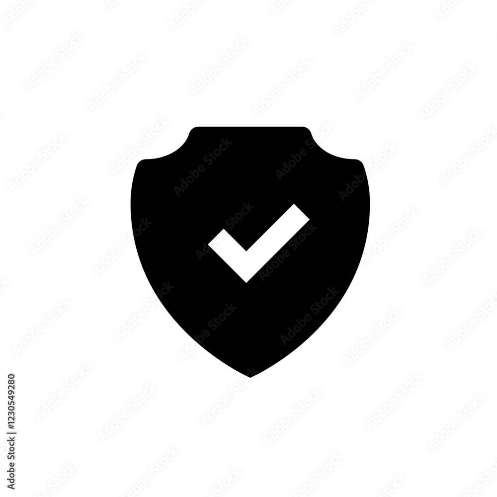 Black shield icon design with checked sign for approval. Vector illustration. Black shield icon design with checked sign for approval. Vector illustration.