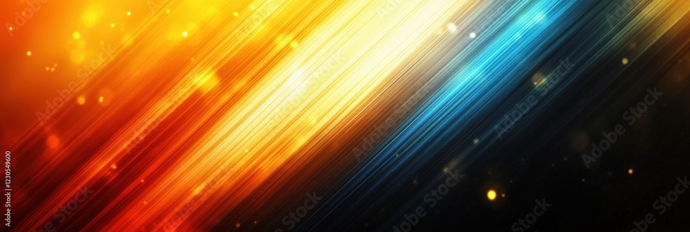 Abstract Diagonal Lines of Orange, Yellow, and Blue with Glowing Particles Background Abstract Diagonal Lines of Orange, Yellow, and Blue with Glowing Particles Background