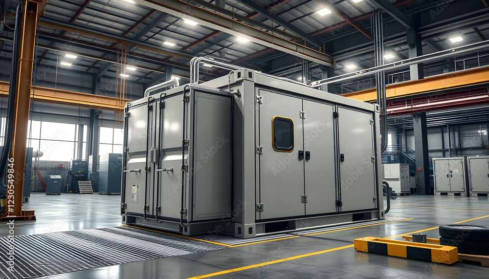 Obraz premium Engineer control energy storage system or battery container unit in factory , with white tonespng