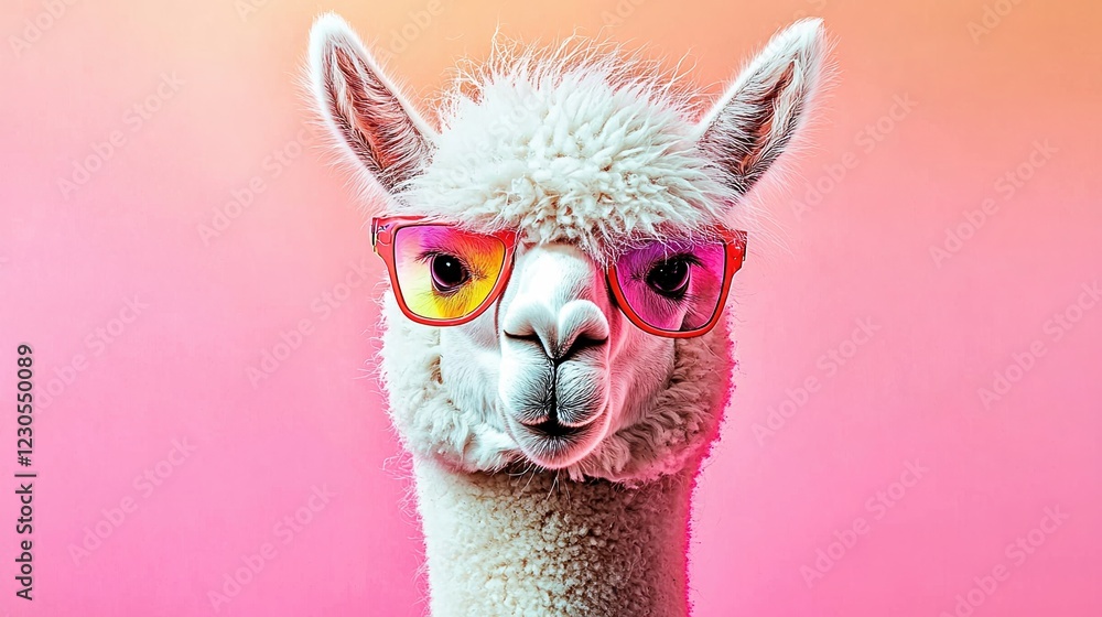 Fototapeta premium Portrait of a stylish alpaca DJ spinning tunes in vibrant colors