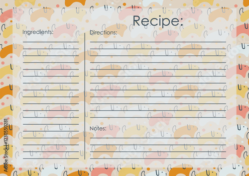 Recipe card template. Cute doodle cooking list. Cartoon recipe card template illustration