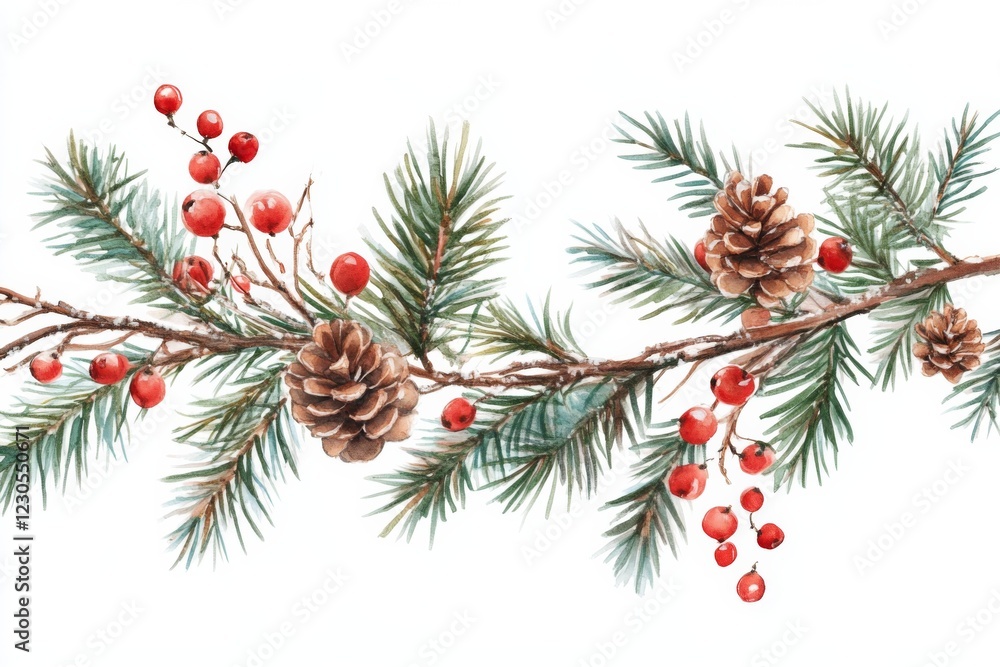 Festive Pine Branch with Berries and Cones Festive Pine Branch with Berries and Cones