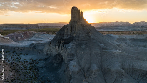 Majestic sunset over eroded rock formations in Utah, USA photo