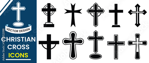 Cristian cross icon, vector isolated set on white background. Cristian cross or catholic vector, symbol icon set.  Religious cross symbol.  Religious cross symbol. Vector illustration.