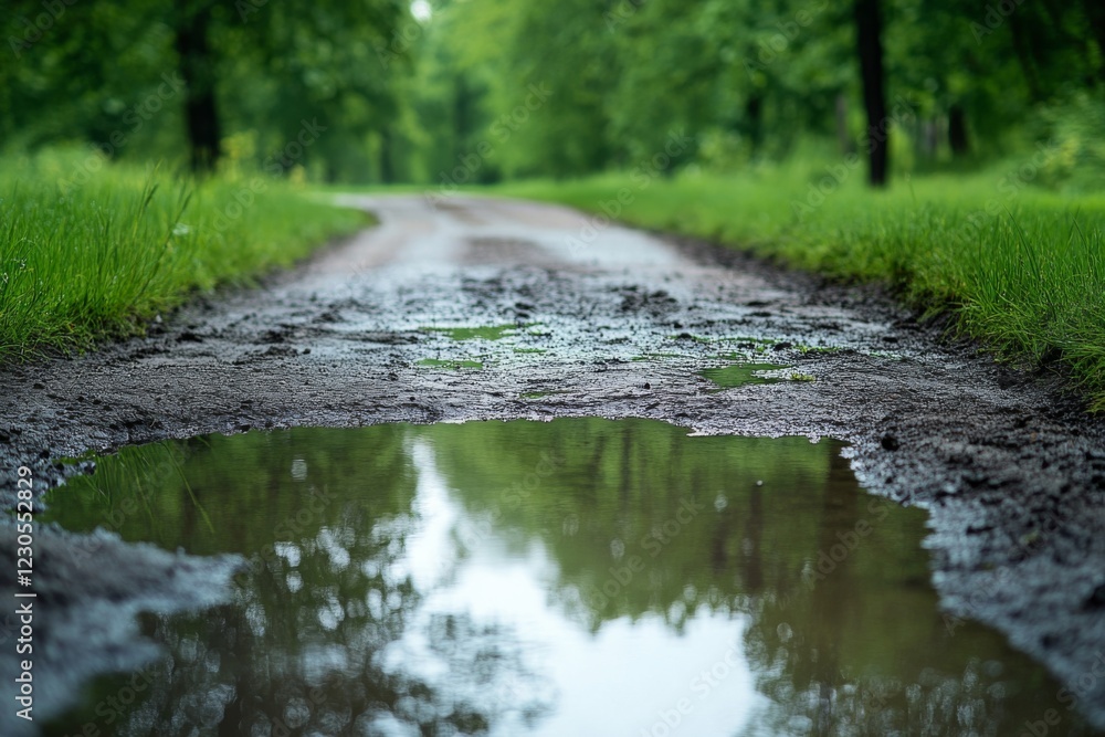Fototapeta premium Muddy Pathway in Lush Forest