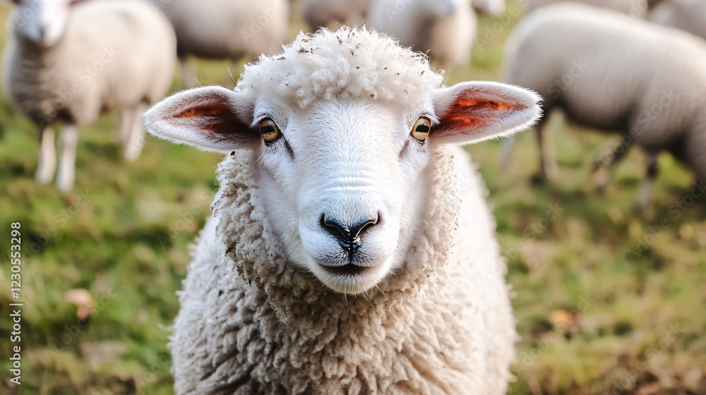 Sheep grazing peacefully in a pasture. Sheep grazing peacefully in a pasture.