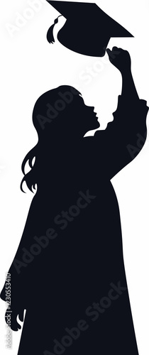 silhouette of university graduate, diploma presentation, receiving education