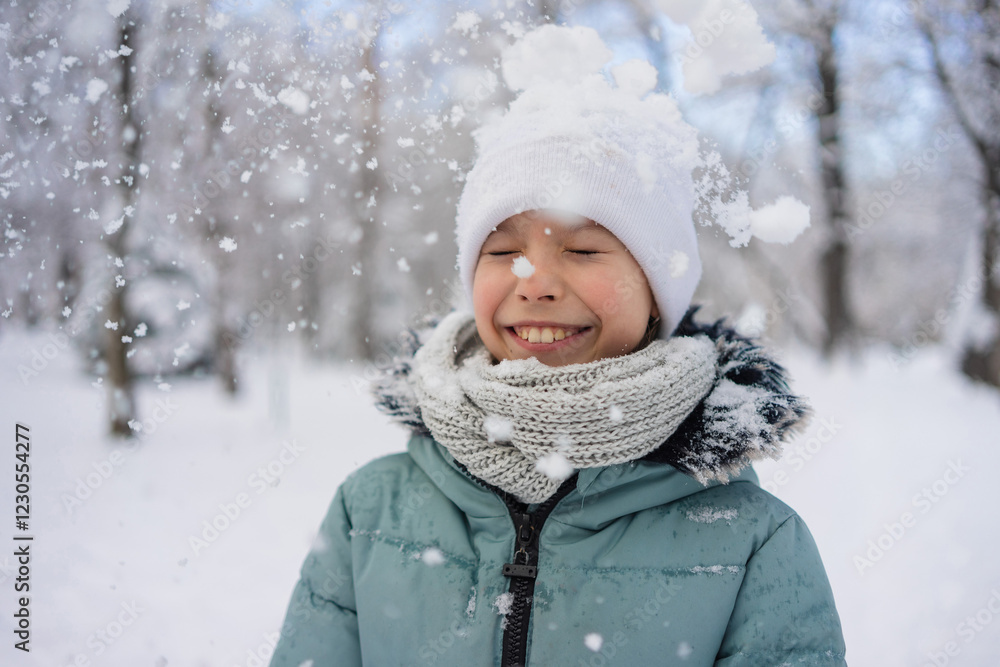 Happiness on a snowy winter day with playful snowfall Happiness on a snowy winter day with playful snowfall