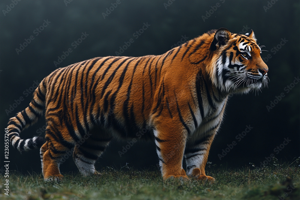 Obraz premium Majestic Siberian Tiger Strolling Through Lush Green Grassland