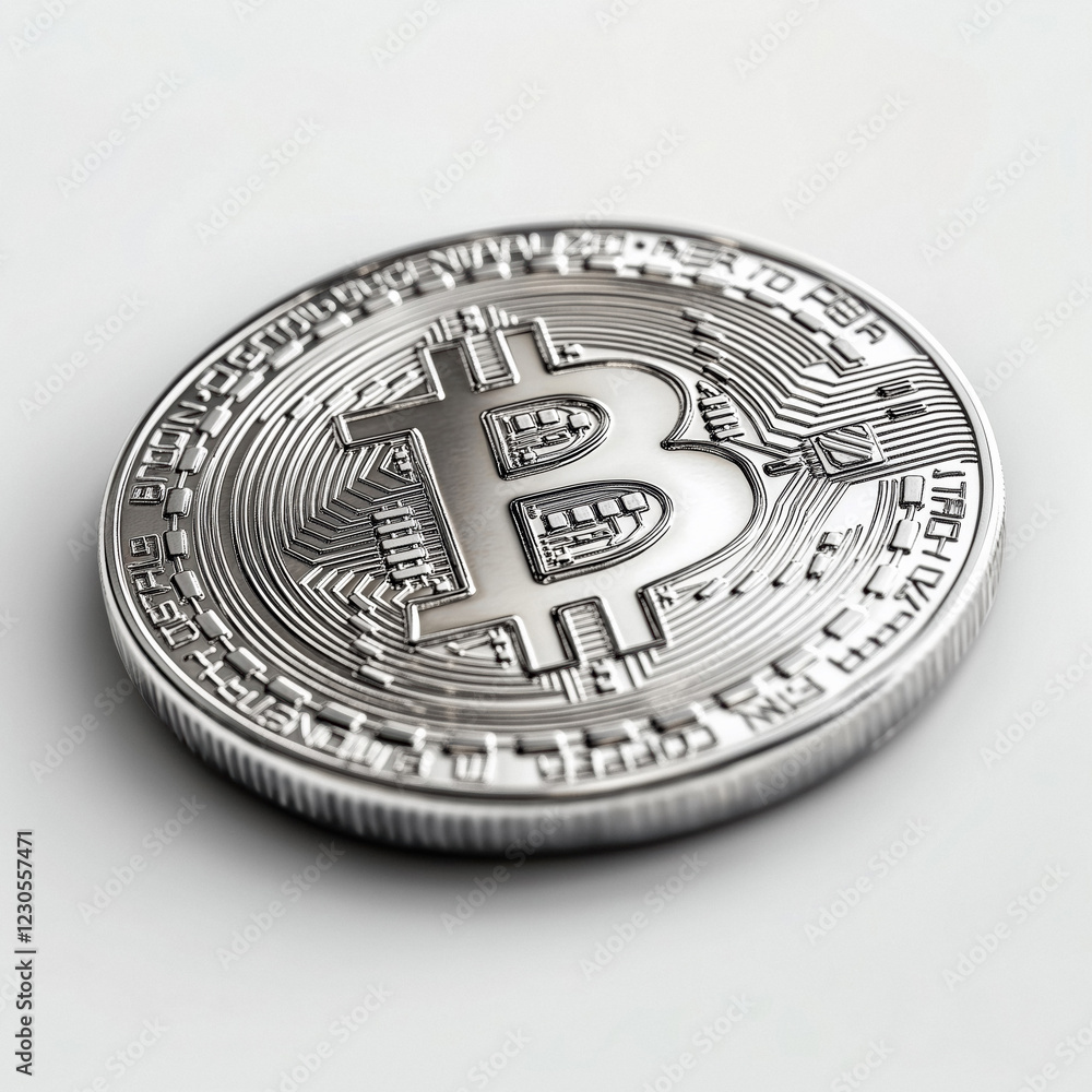 Close-up of a silver cryptocurrency coin Close-up of a silver cryptocurrency coin