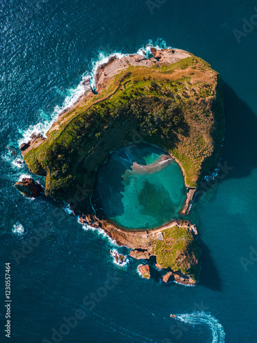 Aerial View of Ilhéu de Vila Franca do Campo in the Azores, Portugal