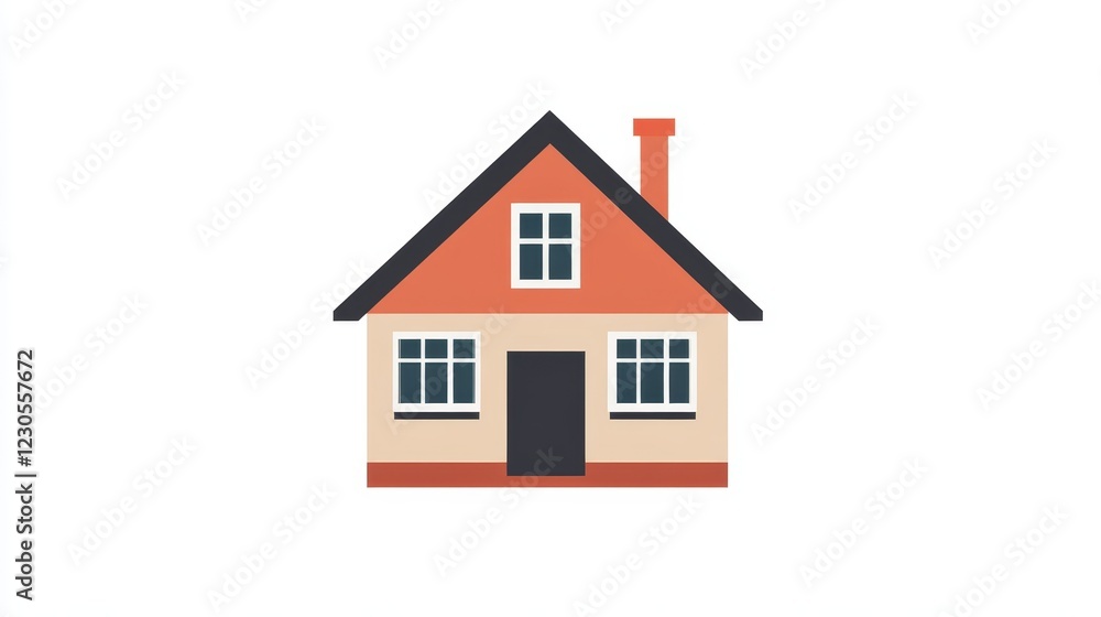 This illustration showcases a simple and modern house design featuring an orange roof, large windows, and a welcoming front door, perfect for various projects. This illustration showcases a simple and modern house design featuring an orange roof, large windows, and a welcoming front door, perfect for various projects.