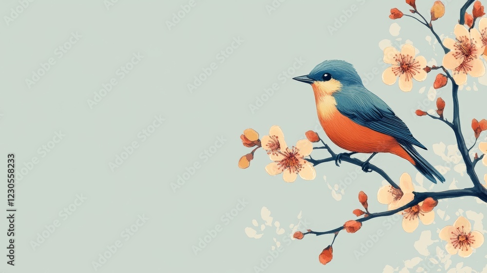 Spring Bird on Blossom Branch Spring Bird on Blossom Branch