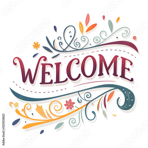 Welcome banner isolated on white background.  PNG transparent. photo