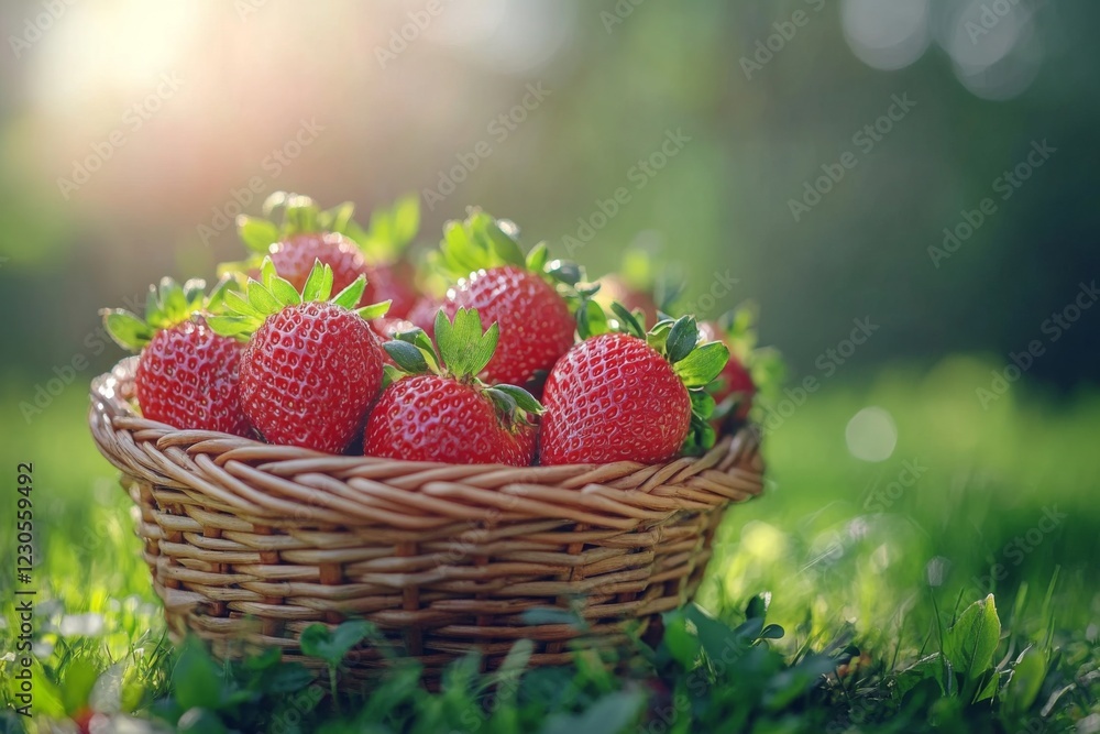 Basket of Fresh Strawberries in Sunlight Basket of Fresh Strawberries in Sunlight