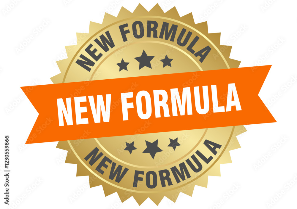 new formula. new formula round orange and gold label isolated on transparent background new formula. new formula round orange and gold label isolated on transparent background