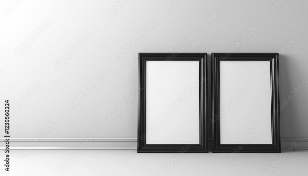 Mockup of two black frames in a minimalist setting, perfect for artwork or photography display