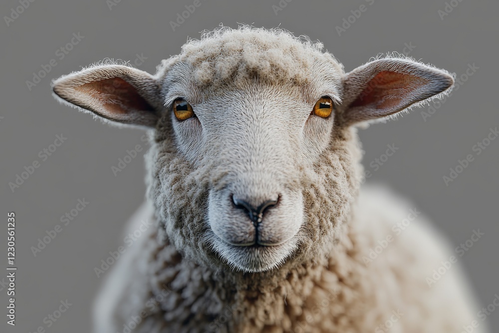 Sheep with curious expression looking directly at the viewer against a neutral background Sheep with curious expression looking directly at the viewer against a neutral background