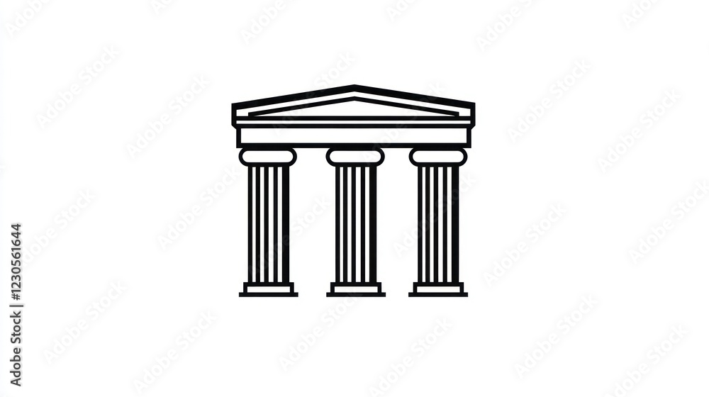 Greek temple columns, white background, architecture design, historical illustration Greek temple columns, white background, architecture design, historical illustration