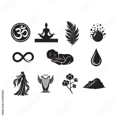Black and White purity Silhouette Icons Set