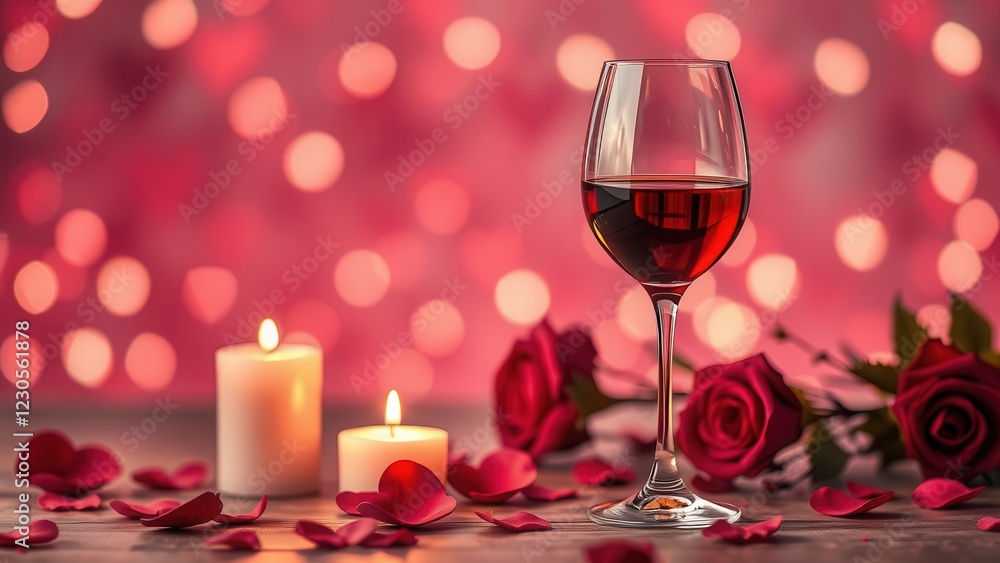 Romantic background with wine, candles and rose petals. Romantic background with wine, candles and rose petals.