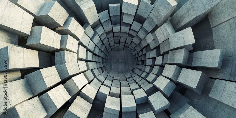 Naklejka premium Large, circular opening surrounded by a multitude of gray blocks