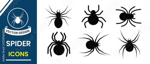 Spider vector, silhouette set. Spider silhouette, icon collection isolated on white background.  Halloween spider, insect icons vector. Vector illustration.