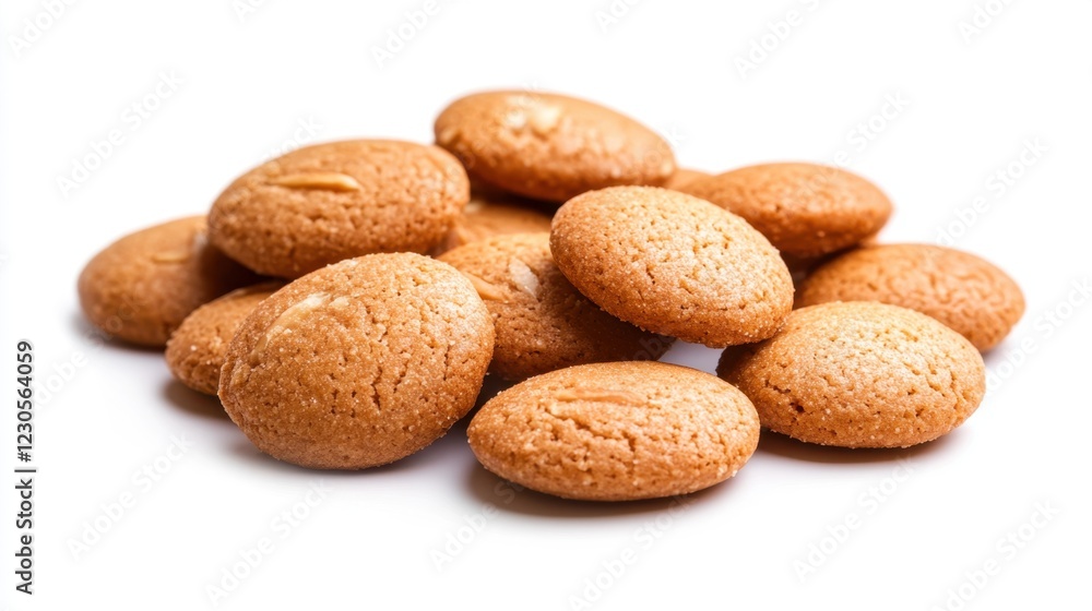 Almond Cookies Stack of crunchy almond biscuits on white background Almond Cookies Stack of crunchy almond biscuits on white background