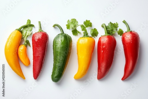 Colorful Chili Peppers on White Background